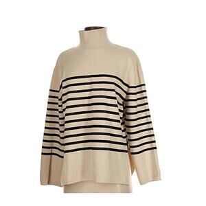 H&M Fine Knit Striped Sweater Medium Mock Neck Cream Black Cozycore Soft